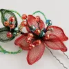 Korean-style retro red mesh flower hair clip, green beaded leaf and branch decoration hair accessory, headwear accessory for women Application Scenario